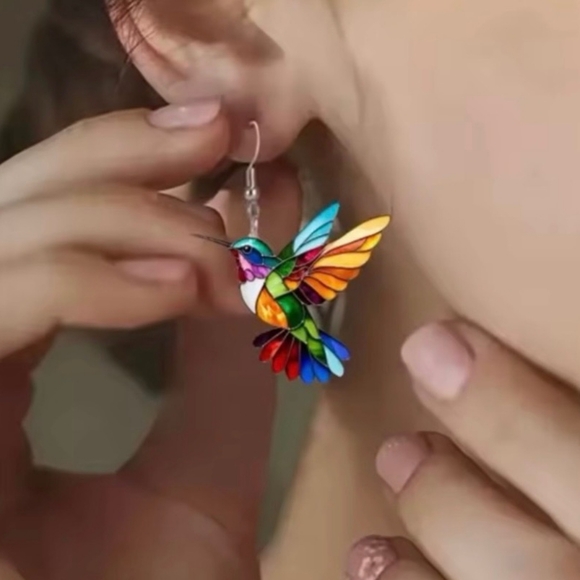 Colorful Hummingbird Dangle Earrings - Picture 5 of 6